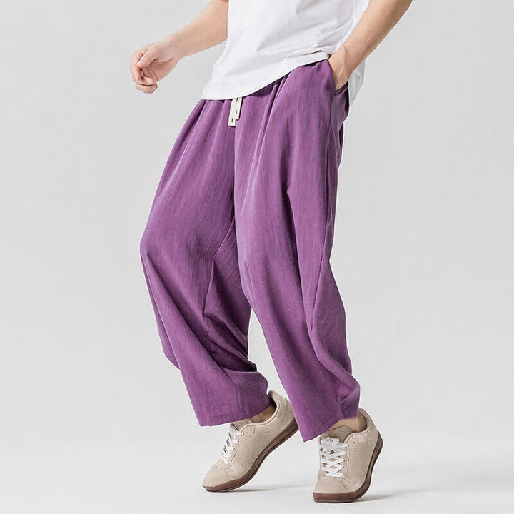 Buddha Stones Pantalon sarouel homme décontracté printemps-été à cordon de serrage, coupe courte, uni, avec poches - image 19