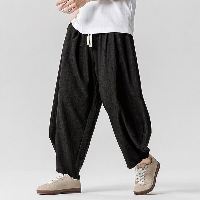 Buddha Stones Pantalon sarouel homme décontracté printemps-été à cordon de serrage, coupe courte, uni, avec poches - image 9