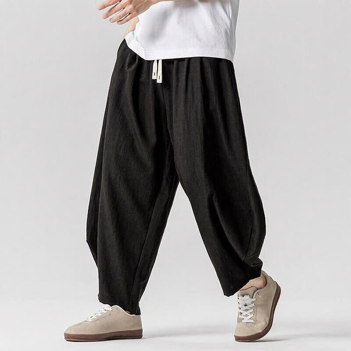 Buddha Stones Pantalon sarouel homme décontracté printemps-été à cordon de serrage, coupe courte, uni, avec poches - image 9