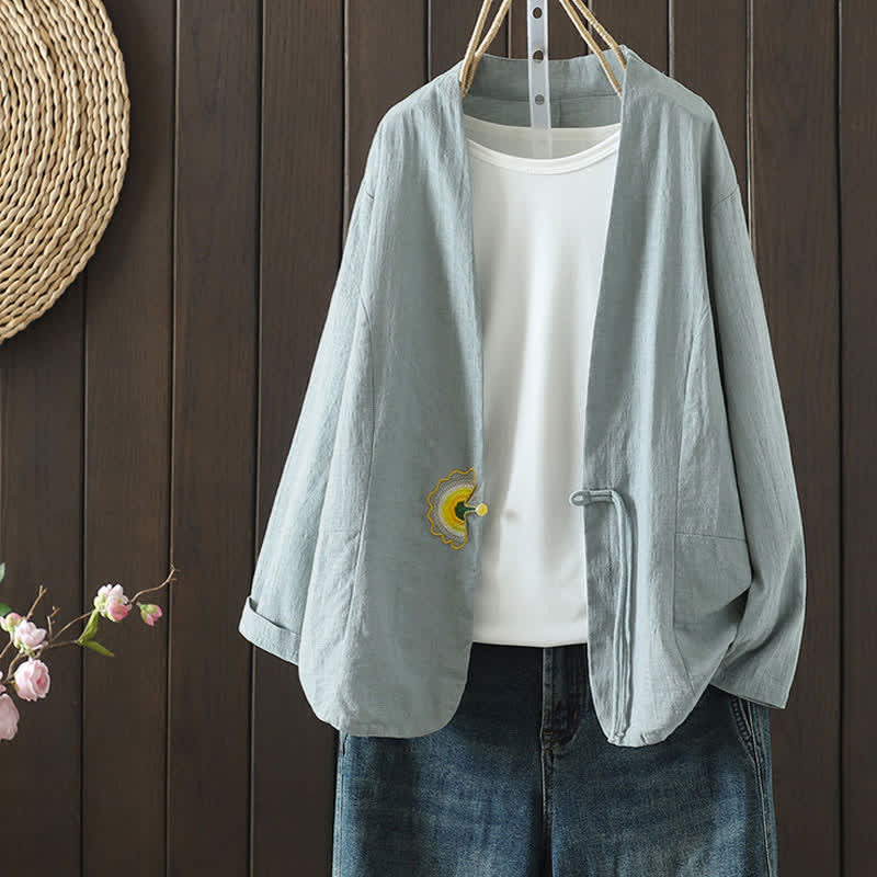 Buddha Stones Chemises à manches longues pour femmes, style minimaliste décontracté, avec cordon de serrage et broderie unie, idéales pour le printemps et l'été - Turquoise pâle - US8-10, UK/AU12-14, EU40-42 (2XL) - image 0