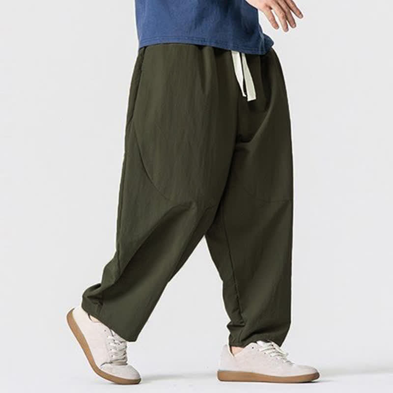 Buddha Stones Pantalon harem minimaliste basique printemps automne cordon de serrage uni cheville pantalon harem homme avec poches - image 1