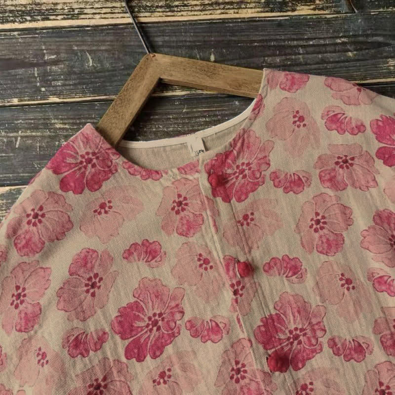 Buddha Stones Veste rose à fleurs élégante et rétro, boutonnée, avec poche, idéale pour le printemps. - image 6