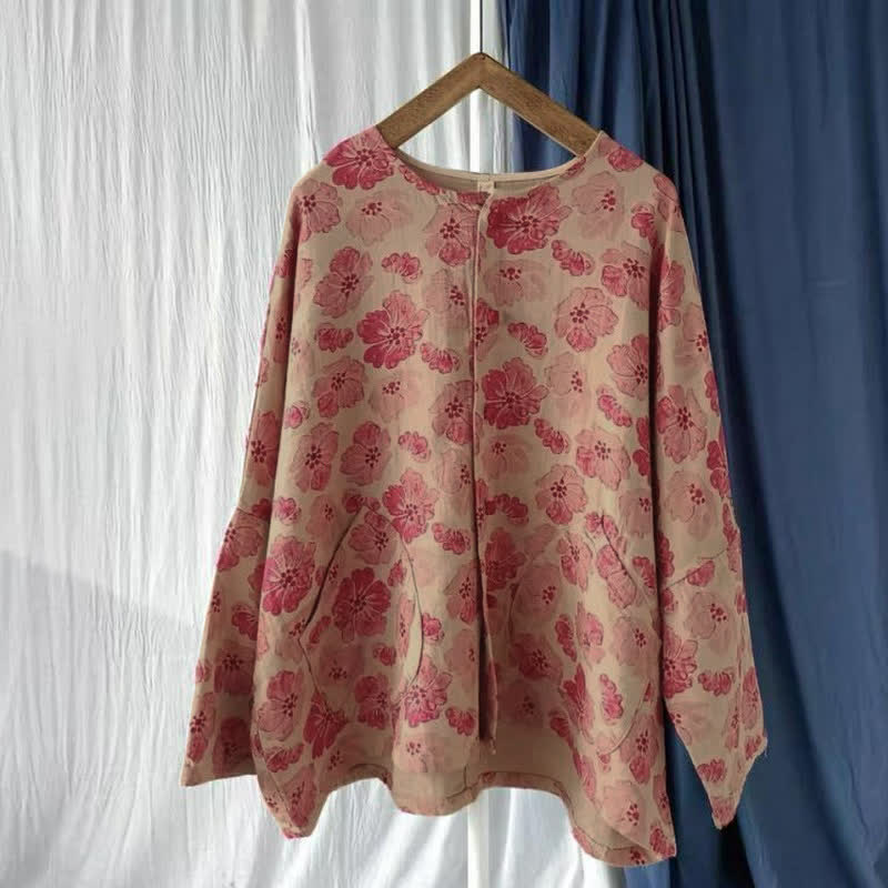 Buddha Stones Veste rose à fleurs élégante et rétro, boutonnée, avec poche, idéale pour le printemps. - image 5