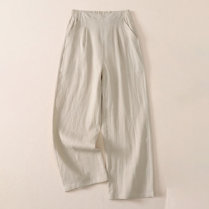 Buddha Stones Pantalon court uni classique et simple pour femme, coupe droite, avec poches, idéal pour le printemps et l'automne. - Beige - US8-10, UK/AU12-14, EU40-42 (2XL) - image 0