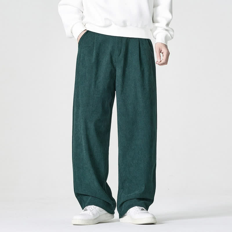 Buddha Stones Pantalon d'automne-hiver décontracté, coupe droite, fermeture éclair, avec poches - Vert foncé - US/UK/AU46, EU56 (5XL) - image 4
