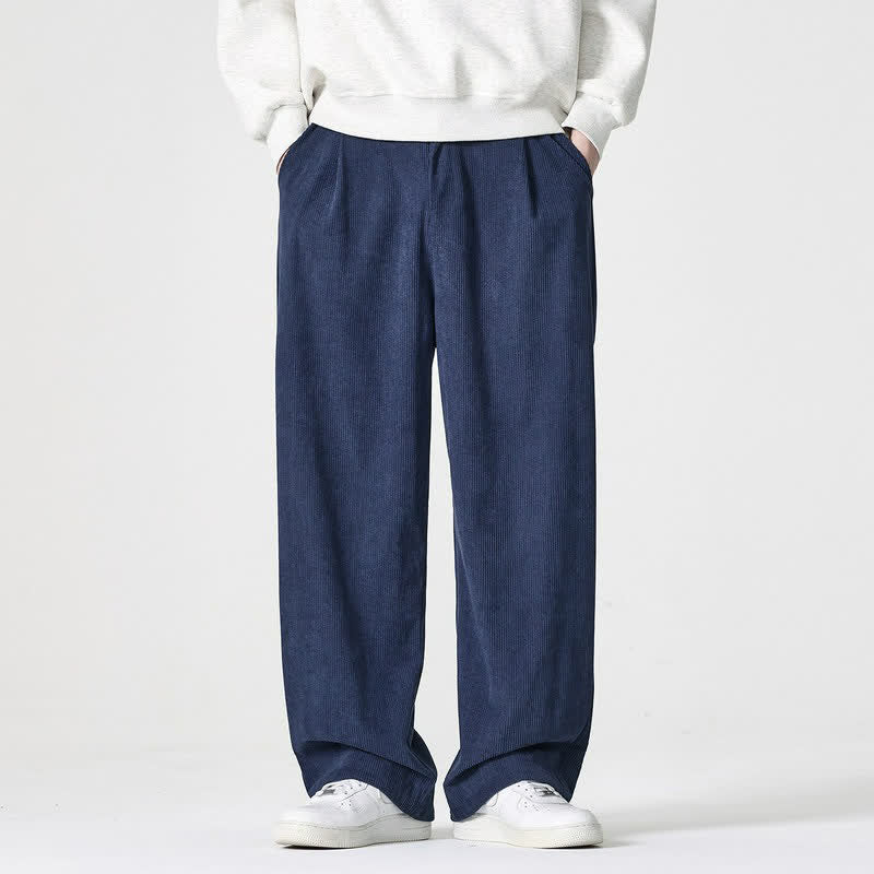 Buddha Stones Pantalon d'automne-hiver décontracté, coupe droite, fermeture éclair, avec poches - Bleu foncé - US/UK/AU46, EU56 (5XL) - image 0