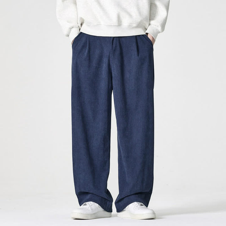 Buddha Stones Pantalon d'automne-hiver décontracté, coupe droite, fermeture éclair, avec poches - Bleu foncé - US/UK/AU46, EU56 (5XL) - image 0