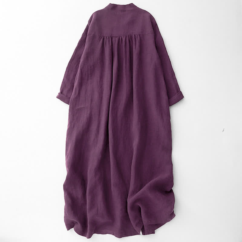 Buddha Stones Robe longue violette décontractée et minimaliste à manches longues et poches, boutonnée, pour femme, idéale pour l'automne. - image 1