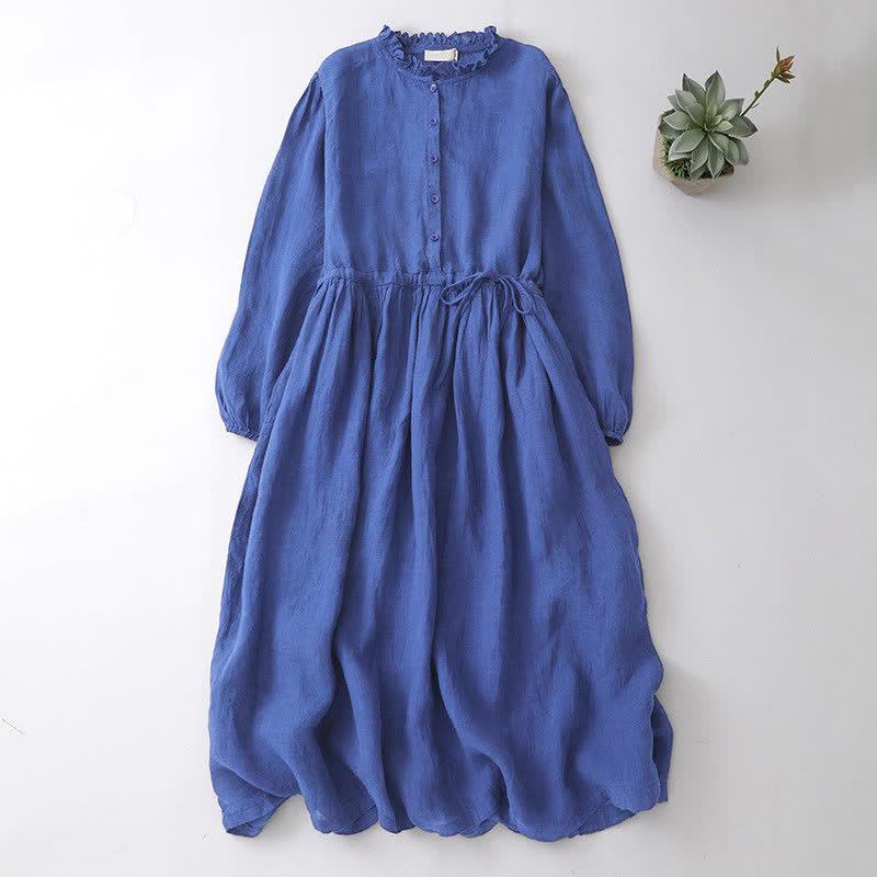 Buddha Stones Robe bleue à manches longues et poches, style vintage décontracté, boutonnée et à cordon de serrage, idéale pour le printemps et l'automne. - Bleu royal - US12, UK/AU16, EU44 (2XL) - image 0