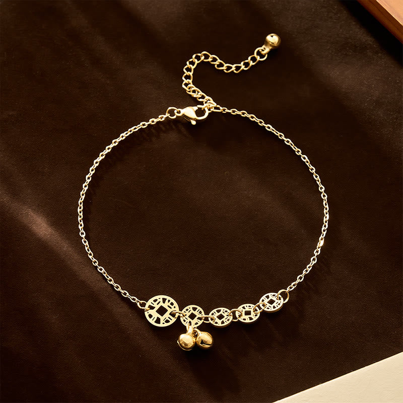 Buddha Stones Pièces de cuivre Cloche Charm Acier au titane Renforcer la cheville - Bracelet de cheville en or (circonférence 21-26 cm) - image 1