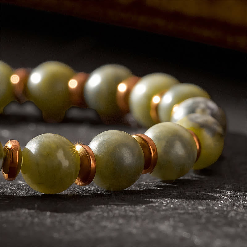 Buddha Stones Bracelet orné d'une perle ronde en agate mousse verte et d'un œil de tigre - image 9
