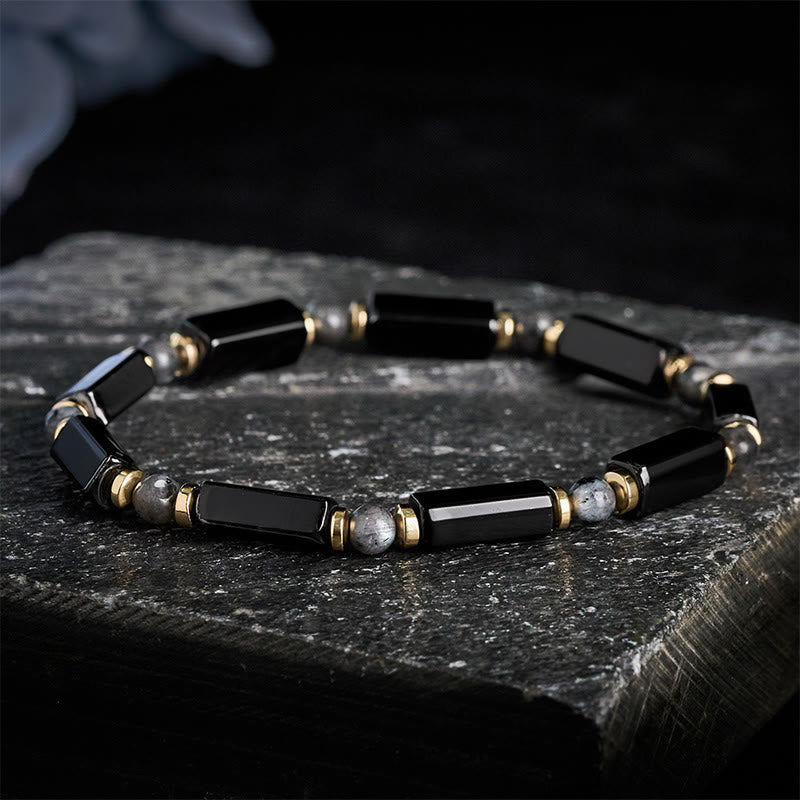 Buddha Stones Bracelet de protection en onyx noir avec perle en cuivre - image 1
