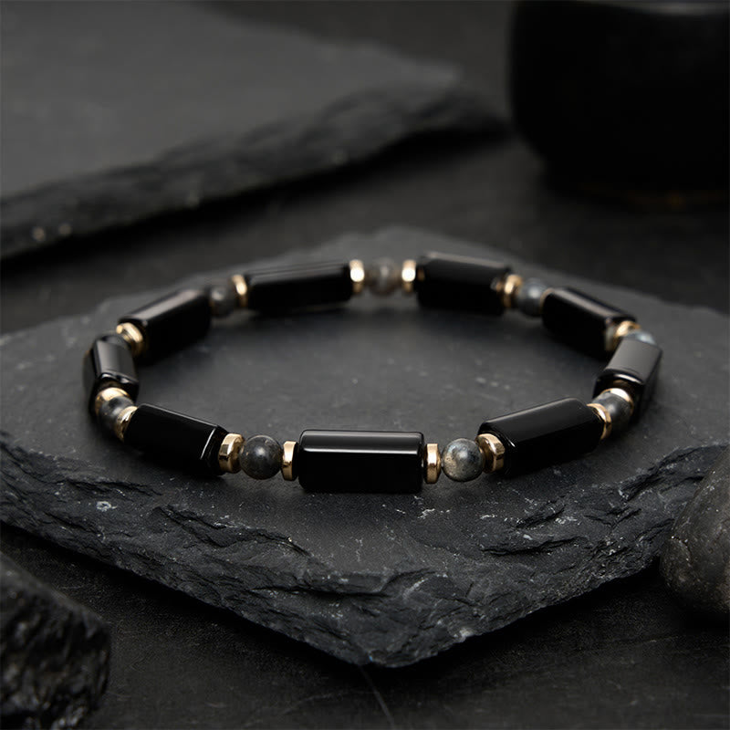 Buddha Stones Bracelet de protection en onyx noir avec perle en cuivre - image 2