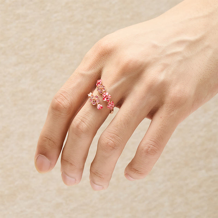 Buddha Stones Bague ouverte en cuivre et fleur de pêcher - image 7