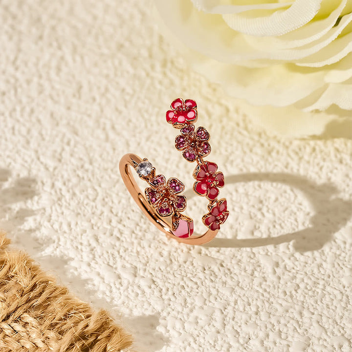 Buddha Stones Bague ouverte en cuivre et fleur de pêcher - image 3