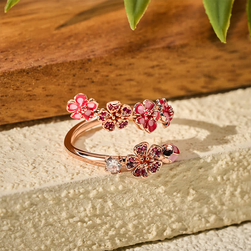 Buddha Stones Bague ouverte en cuivre et fleur de pêcher - image 2
