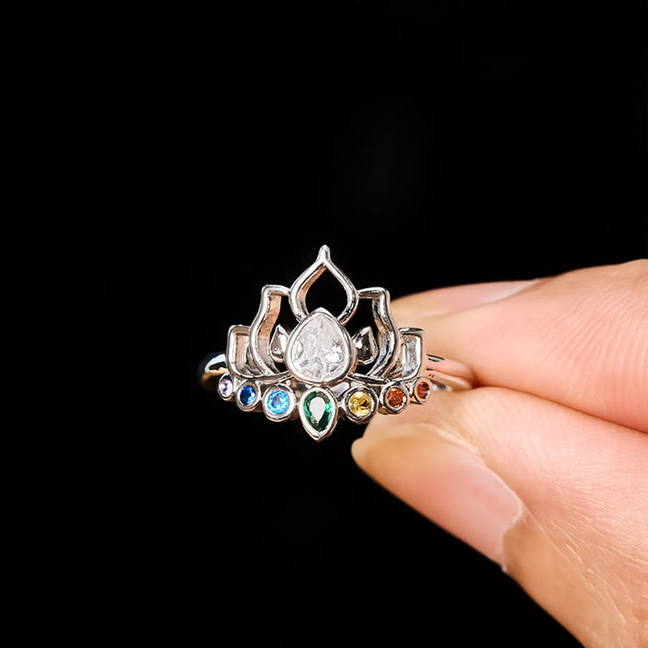 Buddha Stones Bague de guérison en cuivre et lotus multicolore incrustée de zircon. - image 2
