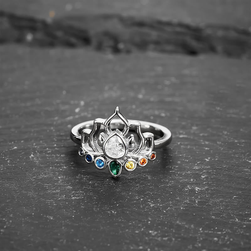 Buddha Stones Bague de guérison en cuivre et lotus multicolore incrustée de zircon. - image 1