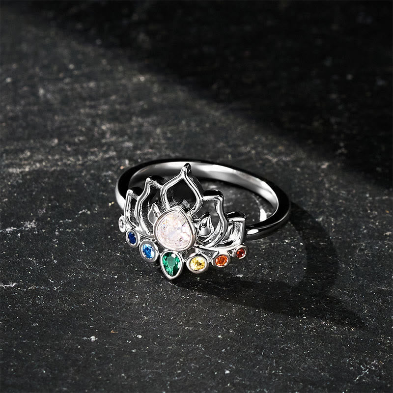 Buddha Stones Bague de guérison en cuivre et lotus multicolore incrustée de zircon. - 19,8 mm - US10 - image 0