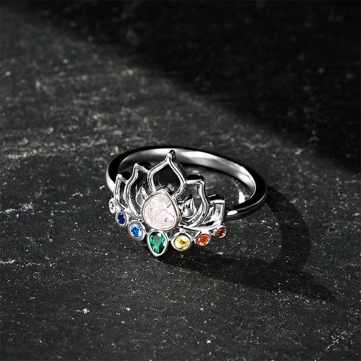 Buddha Stones Bague de guérison en cuivre et lotus multicolore incrustée de zircon. - 19,8 mm - US10 - image 0