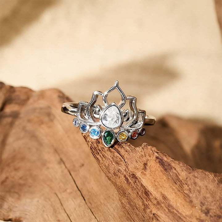Buddha Stones Bague de guérison en cuivre et lotus multicolore incrustée de zircon. - image 3