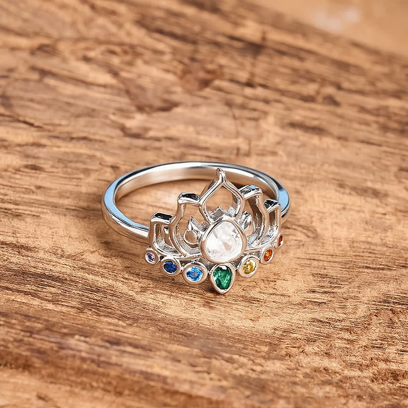 Buddha Stones Bague de guérison en cuivre et lotus multicolore incrustée de zircon. - image 4