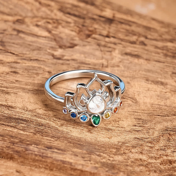 Buddha Stones Bague de guérison en cuivre et lotus multicolore incrustée de zircon. - image 4