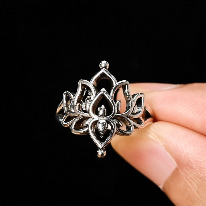Buddha Stones Bague de pureté vintage argentée en forme de lotus - image 4