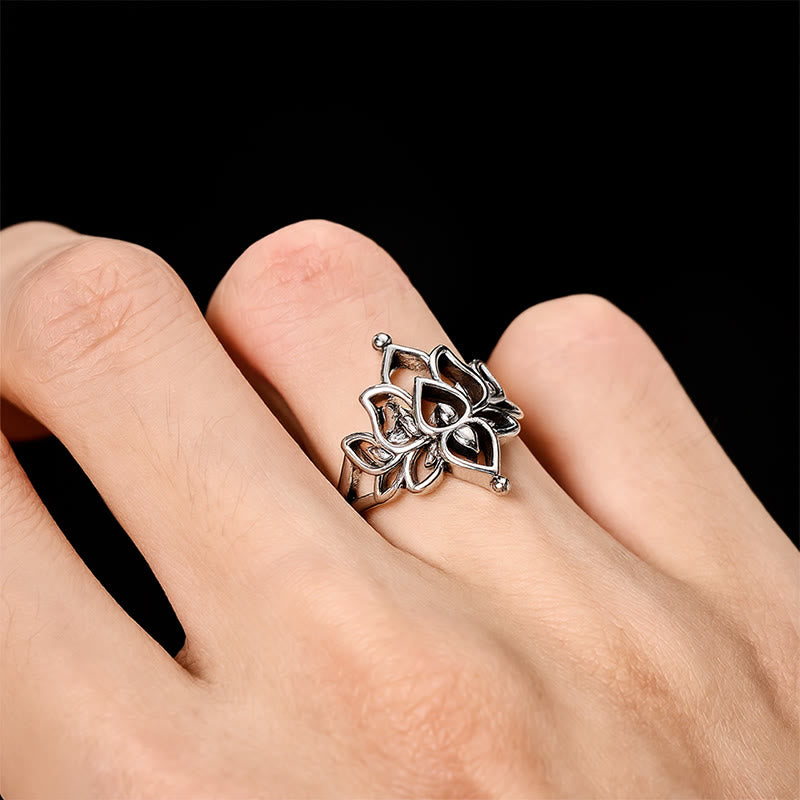 Buddha Stones Bague de pureté vintage argentée en forme de lotus - image 7