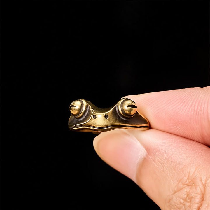 Buddha Stones Bague ajustable vintage en laiton Feng Shui, symbole de prospérité et de grenouille - image 4