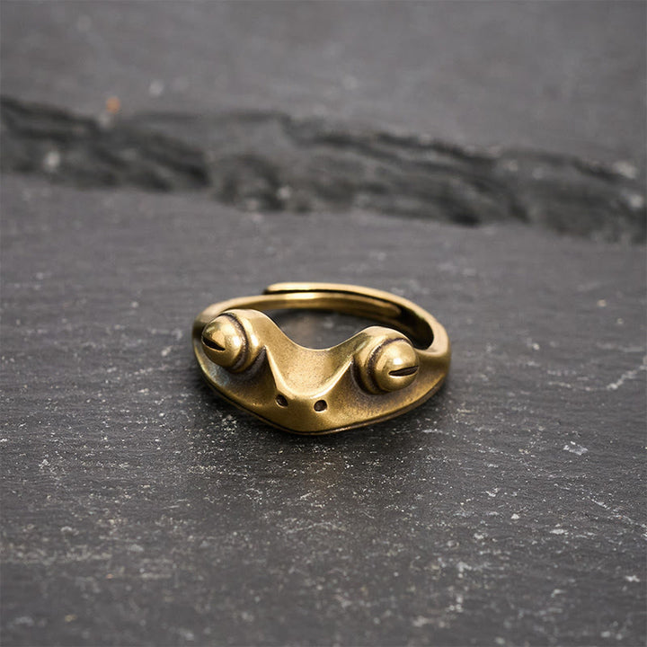 Buddha Stones Bague ajustable vintage en laiton Feng Shui, symbole de prospérité et de grenouille - image 3