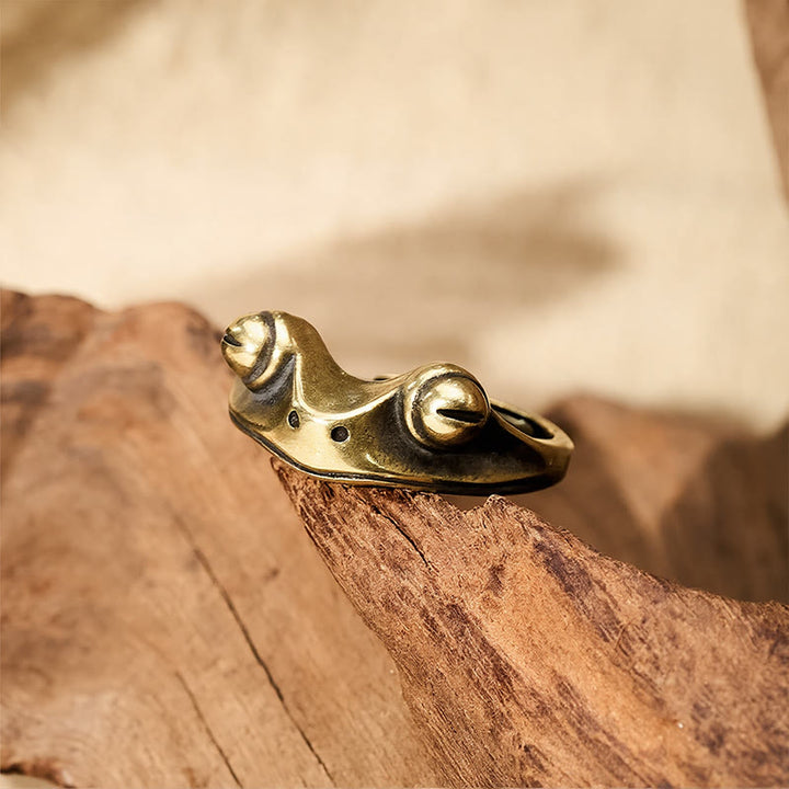 Buddha Stones Bague ajustable vintage en laiton Feng Shui, symbole de prospérité et de grenouille - image 1