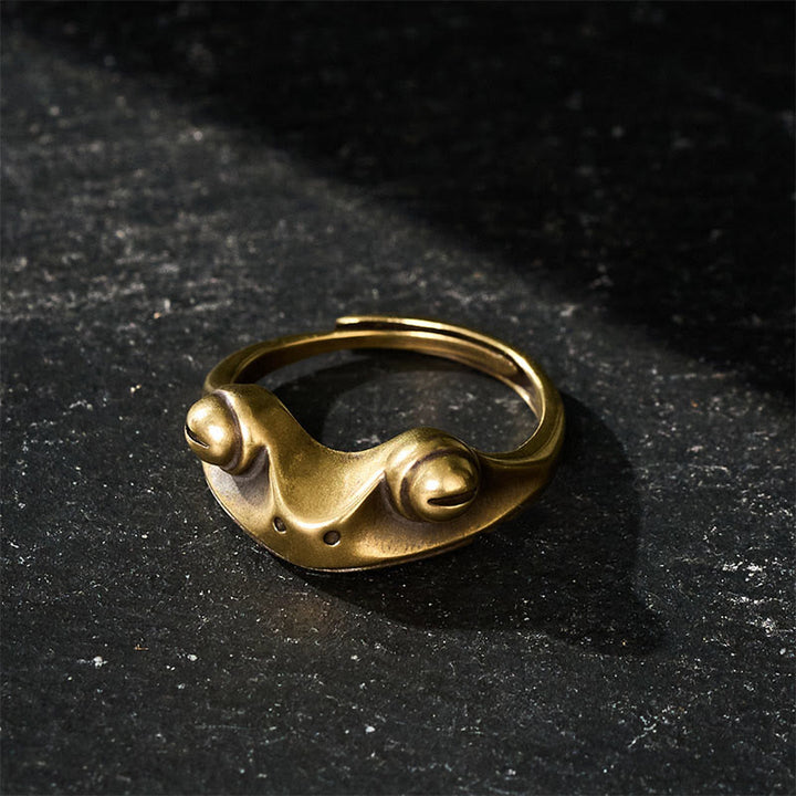 Buddha Stones Bague ajustable vintage en laiton Feng Shui, symbole de prospérité et de grenouille - image 2