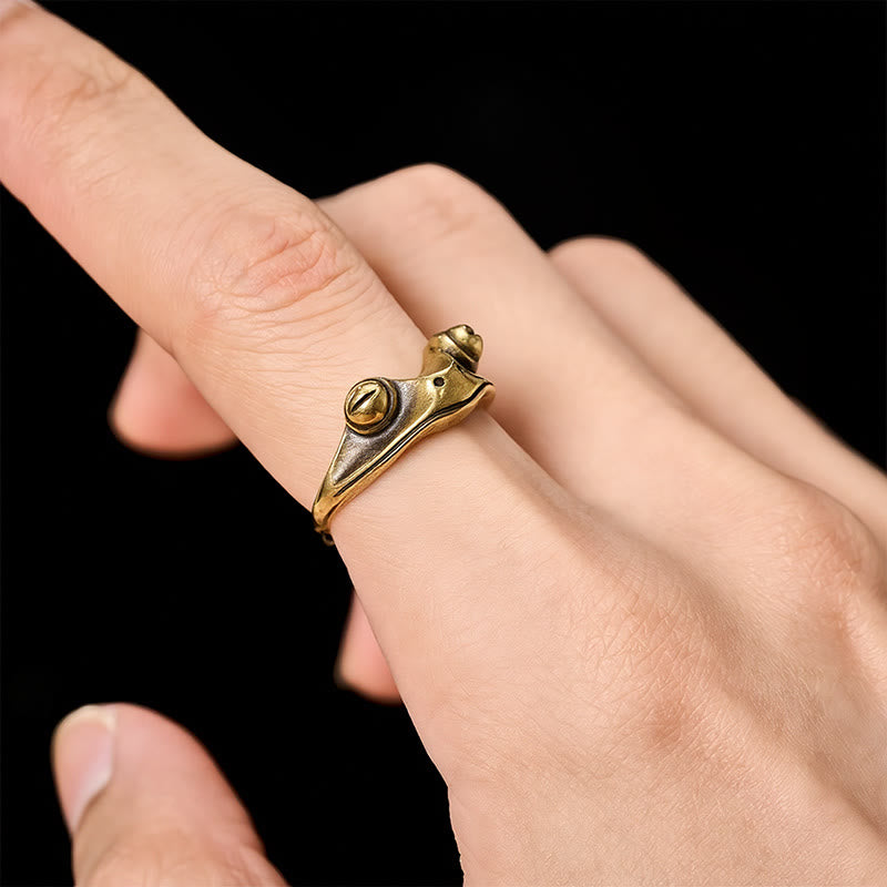 Buddha Stones Bague ajustable vintage en laiton Feng Shui, symbole de prospérité et de grenouille - image 8