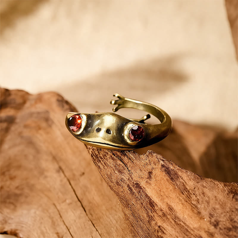 Buddha Stones Bague ouverte vintage en laiton Feng Shui, symbole de richesse et de grenouille - image 1