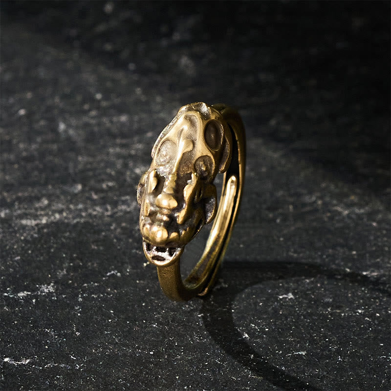 Buddha Stones Bague ajustable Pixiu en laiton, symbole de richesse et de bon augure - image 2