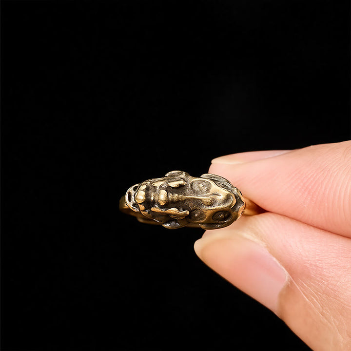 Buddha Stones Bague ajustable Pixiu en laiton, symbole de richesse et de bon augure - image 4
