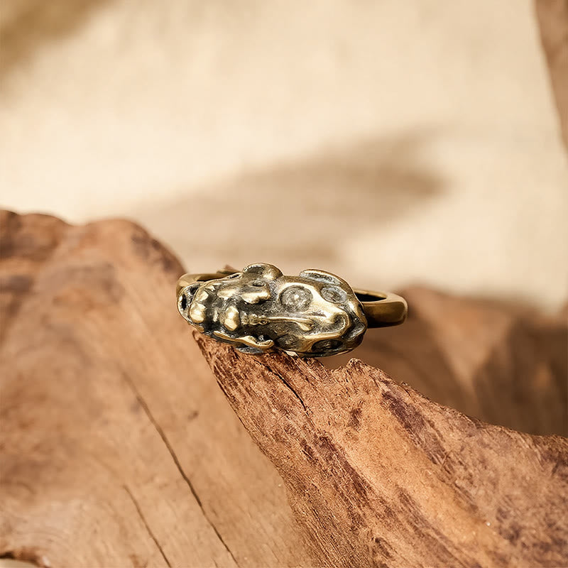 Buddha Stones Bague ajustable Pixiu en laiton, symbole de richesse et de bon augure - image 1