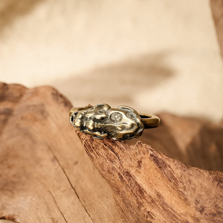 Buddha Stones Bague ajustable Pixiu en laiton, symbole de richesse et de bon augure - image 1