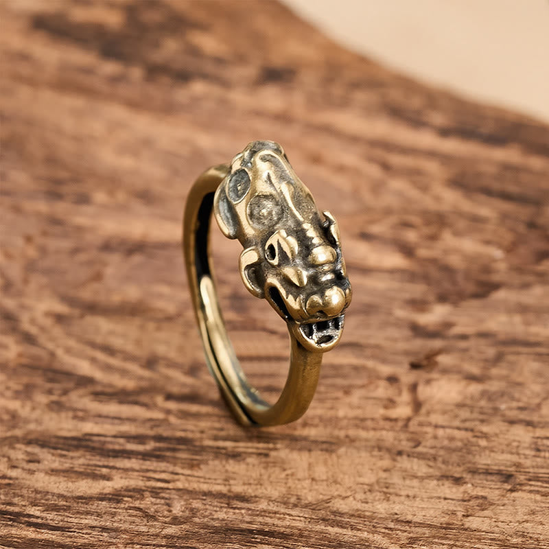 Buddha Stones Bague ajustable Pixiu en laiton, symbole de richesse et de bon augure - PiXiu (Richesse ♥ Chance) - image 0