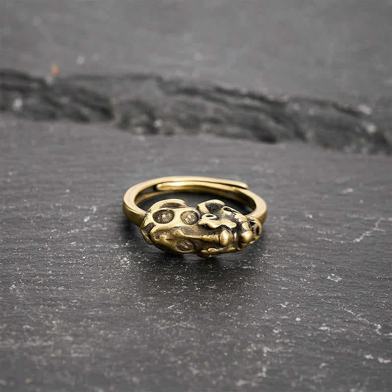 Buddha Stones Bague ajustable Pixiu en laiton, symbole de richesse et de bon augure - image 3