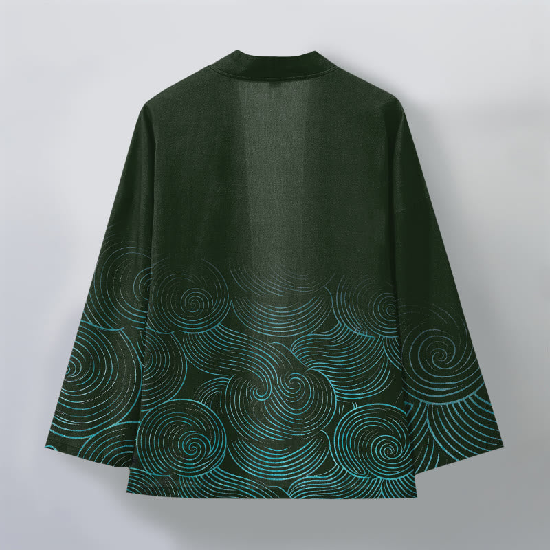 Buddha Stones Kimono pour homme à motif de cercles ondulés en coton, ouvert sur le devant - image 2