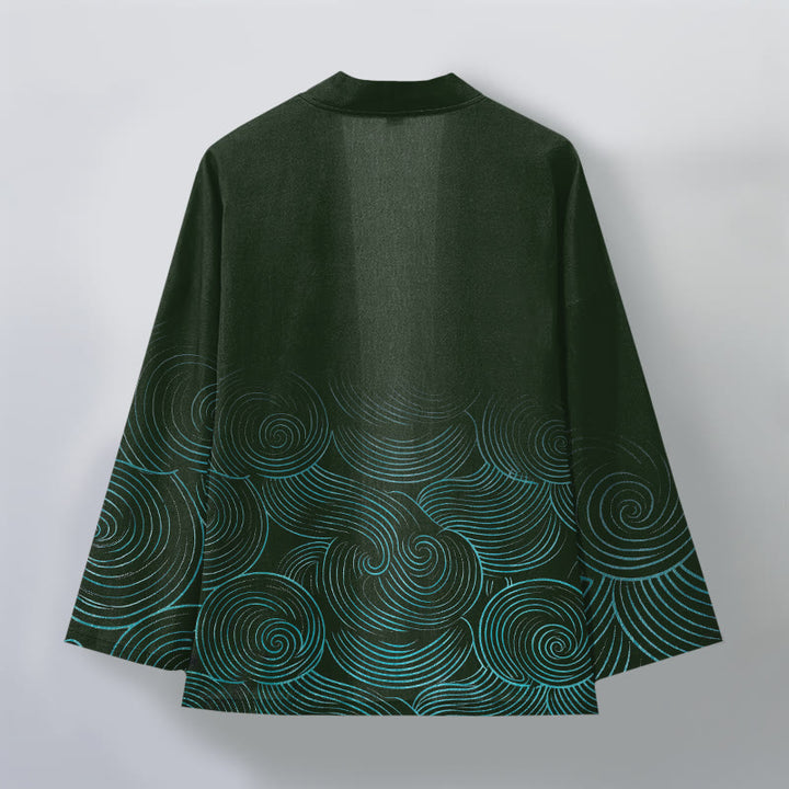 Buddha Stones Kimono pour homme à motif de cercles ondulés en coton, ouvert sur le devant - image 2
