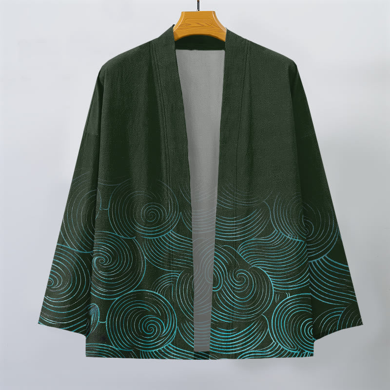 Buddha Stones Kimono pour homme à motif de cercles ondulés en coton, ouvert sur le devant - image 1