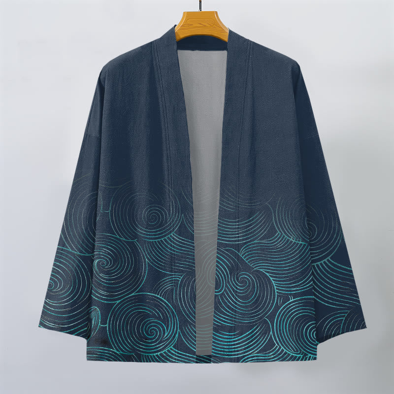 Buddha Stones Kimono pour homme à motif de cercles ondulés en coton, ouvert sur le devant - image 7