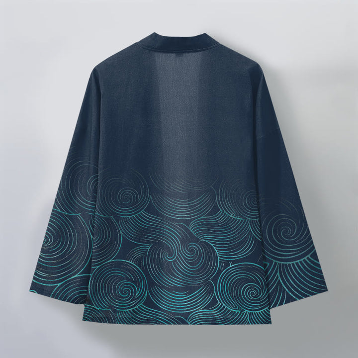 Buddha Stones Kimono pour homme à motif de cercles ondulés en coton, ouvert sur le devant - image 8