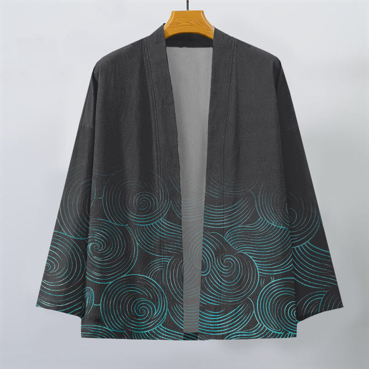 Buddha Stones Kimono pour homme à motif de cercles ondulés en coton, ouvert sur le devant - image 10