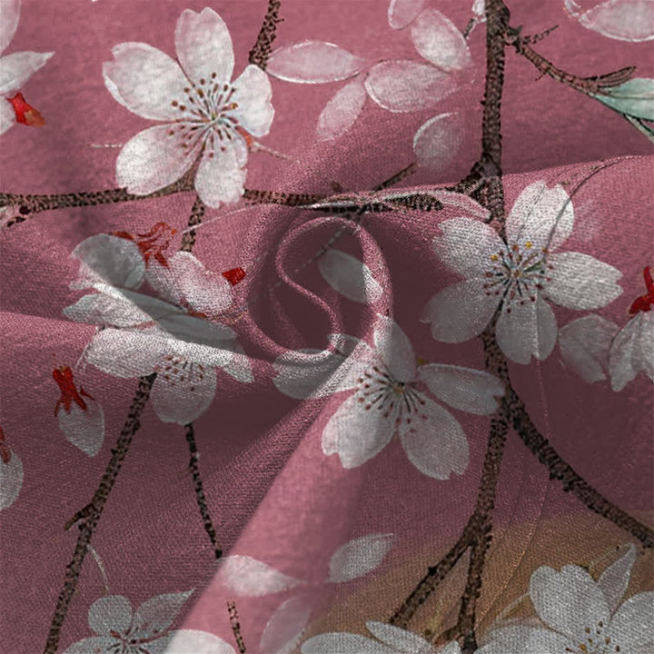 Buddha Stones Kimono pour homme en coton blanc à motif de fleurs de cerisier, ouvert sur le devant - image 5