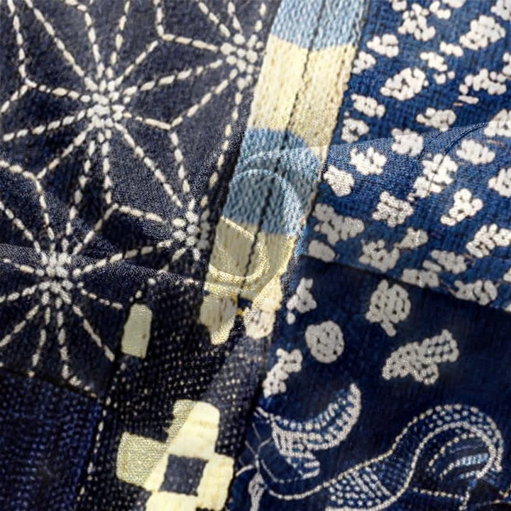 Buddha Stones Kimono homme ouvert sur le devant, en coton à motif patchwork floral vintage. - image 5