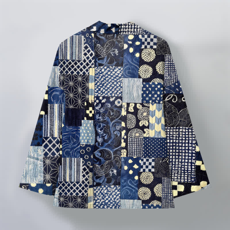 Buddha Stones Kimono homme ouvert sur le devant, en coton à motif patchwork floral vintage. - image 2
